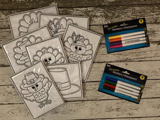 Thanksgiving Reusable Coloring Pages Kids Table Activity Busy Book Quiet Dry Erase Party Favor Gift
