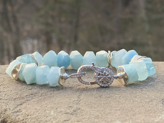 Aquamarine Bracelet, Natural Stretch March Birthstone, Genuine Gemstone Crystal Bracelet