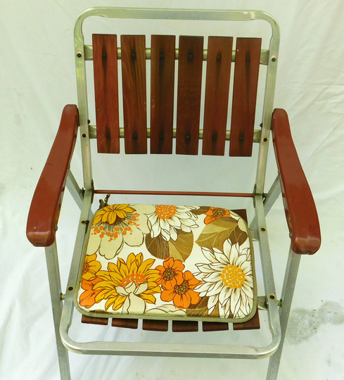 Vintage Redwood Lawn Chair, Folding Chair, Retro Patio Chair, Mid Century Modern, 1970's, Solid Seating With Vinyl Pad