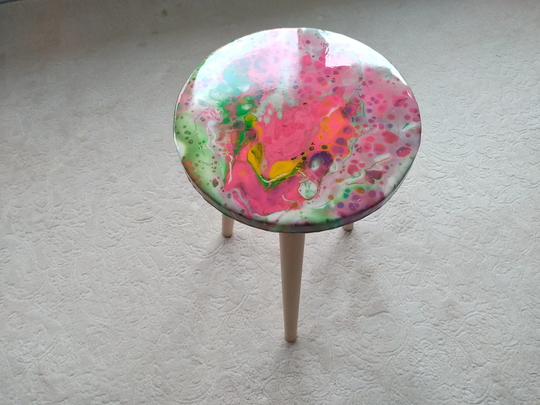 Pink Boho Resin Side Coffee Table, Living Room Yellow Modern Small Unique Epoxy Sofa End Bedside Furniture Handmade Cool Art Table