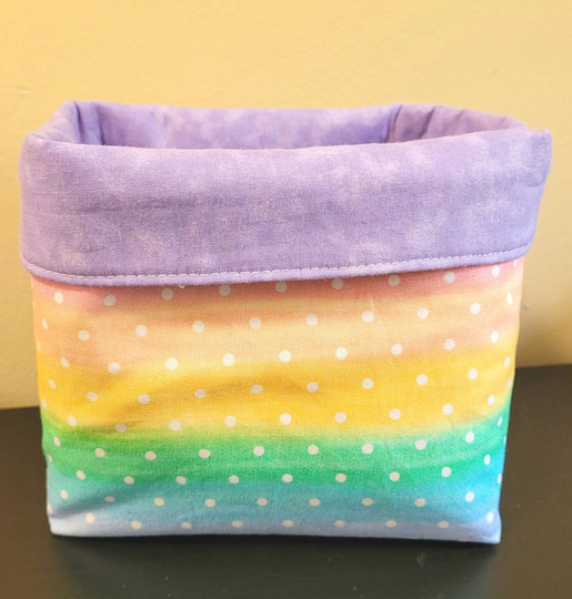 Fabric Basket, Organizer Reversible Bag, Pastel Rainbow Stripe Print