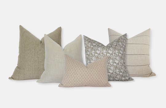 Sofa Pillow Combo, Throw Covers Set, Couch 20x20, Olive Pillows, Blush Cream Covers, Set