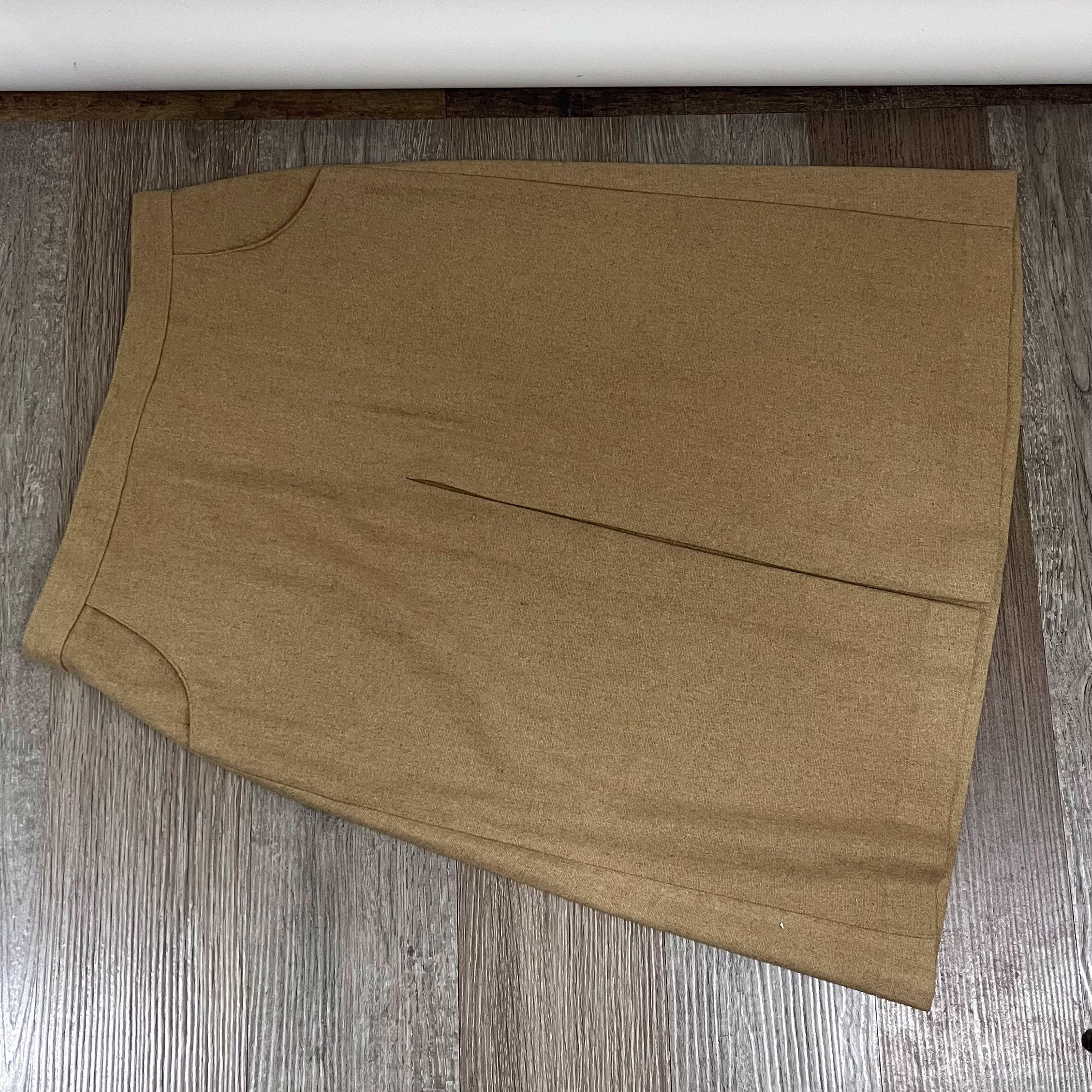 Khaki 70's Pencil Skirt Large Wool Blend Bon Worth Sportswear Preppy Career Work Pleat Real Pockets