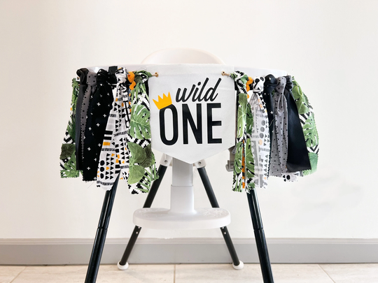 High Chair Wild One Banner - Smash Cake Backdrop One Birthday First Celebration One Party Jungle