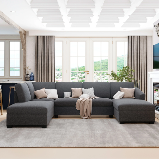 Modern Style Large Upholstered U-Shape Sectional Sofa, Double Extra Wide Chaise Lounge Couch