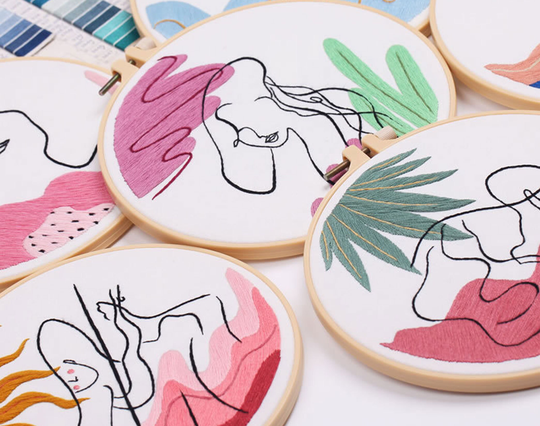 Abstract Feminist Embroidery Kit, Spring Breeze & Feminine Lines Needle Art, Beautiful Girl Body Art Kit For Beginners - 8In