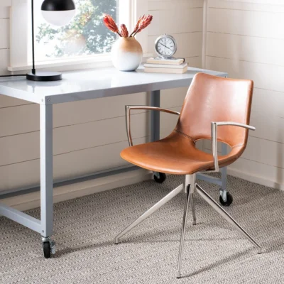 Lewison Midcentury Modern Leather Swivel Office Chair