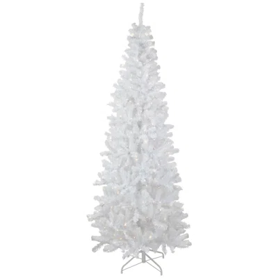 7.5' Pre-Lit White Georgian Pine Pencil Artificial Christmas Tree Warm White LED Lights
