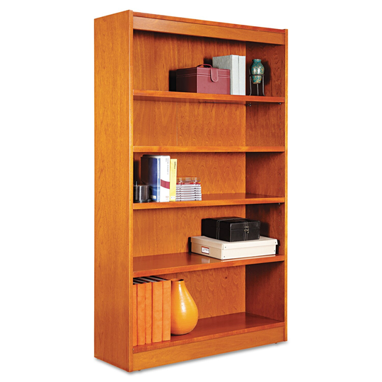 Square Corner Wood Bookcase, Five-Shelf, 35.63 x 11.81 x 60, Medium Cherry - 35.63" x 11.81" x 60"