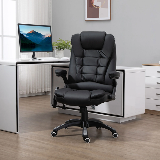 HomCom High Back Executive Massage Office Chair Faux Leather Heated Reclining Desk Chair with 6 Point Vibration