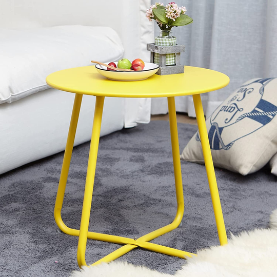 Patio Side Table, Small Round Metal Side Table Outdoor, Weather-Resistant End Table