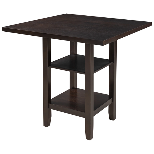 Square Wooden Counter Height Dining Table with 2-Tier Storage Shelving