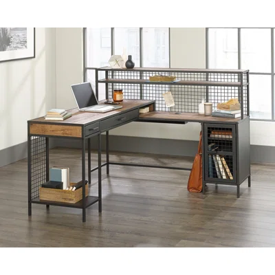 Grischy L-Shape Desk with Hutch