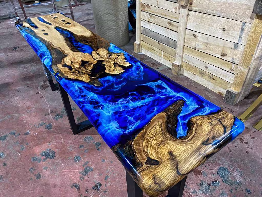 Olive Wood Ocean Wave Design Epoxy Table/Pub