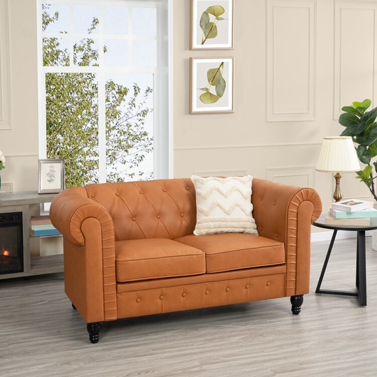 Emery Chesterfield Leather Loveseat, Mini Sofa Sleeper Loveseat