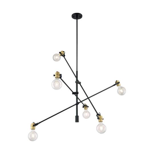 Mantra 6-Light Pendant Fixture - Black Finish with Brushed Brass Sockets - Black / Brass Accents - Black / Brass Accents