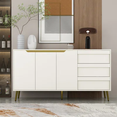 Modern 63" Sideboard Buffet Table TV Stand Wood Stand With 3 Cabinet Doors And 3 Drawers