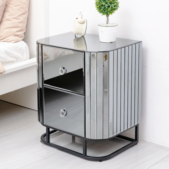 Side Table Silver Accent Table, Drum End Table for Living Room Bedroom