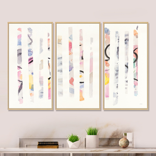 Designart 'Multi-Color Geometric Bars' Modern & Contemporary Framed Artwork Set of 3 - 4 Colors of Frames