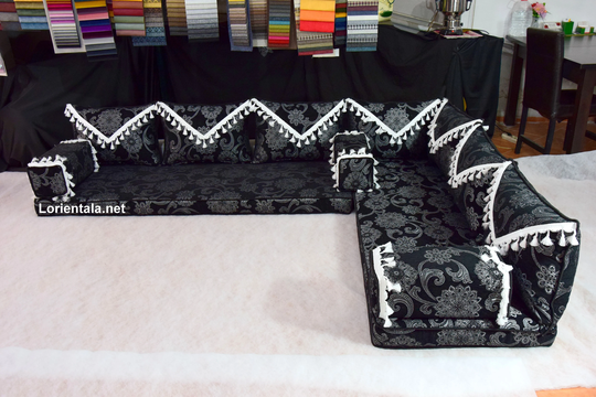 L Shaped Black White Floor Sofa Set Cushions Turkish Jalsa Arabic Majlis Living Room Oriental Home Decor Moroccan Bohemian Furniture