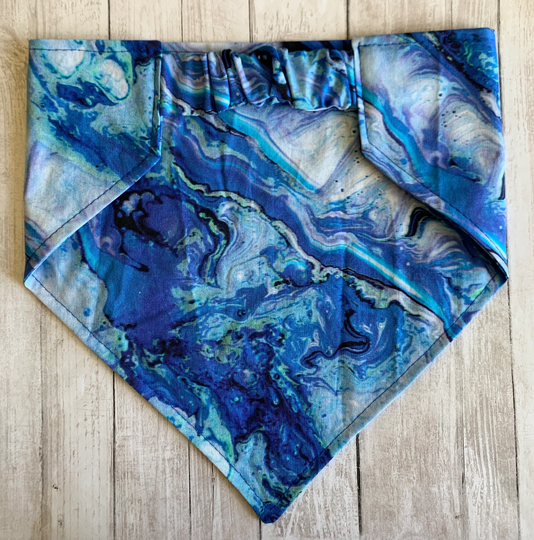 Dog Bandana, Blue Marble, Elastic Scrunchie Personalized Bandana