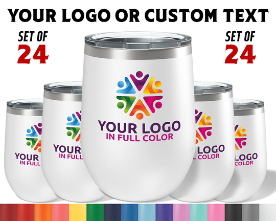 Bulk 12Oz Wine Tumbler With Full Color - Set Of 24 Color Logo Tumblers Custom Printed Stemless Gifts Swag