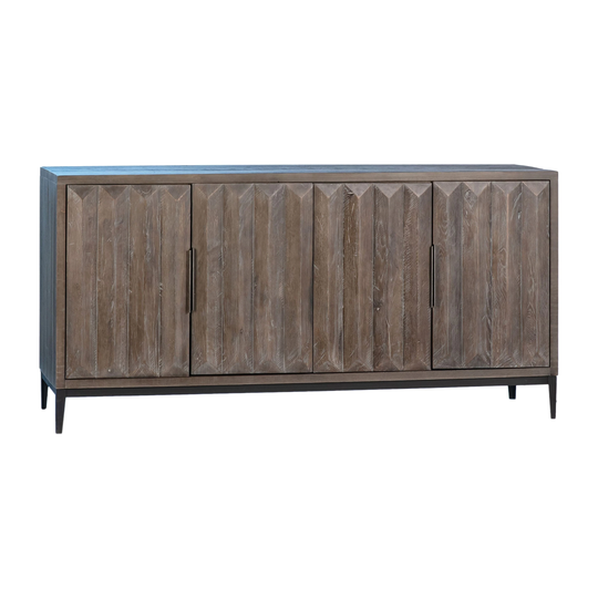 Nora 68-inch Antique Dark Brown Reclaimed Oak 4-Door Sideboard with Matte Black Iron Feet