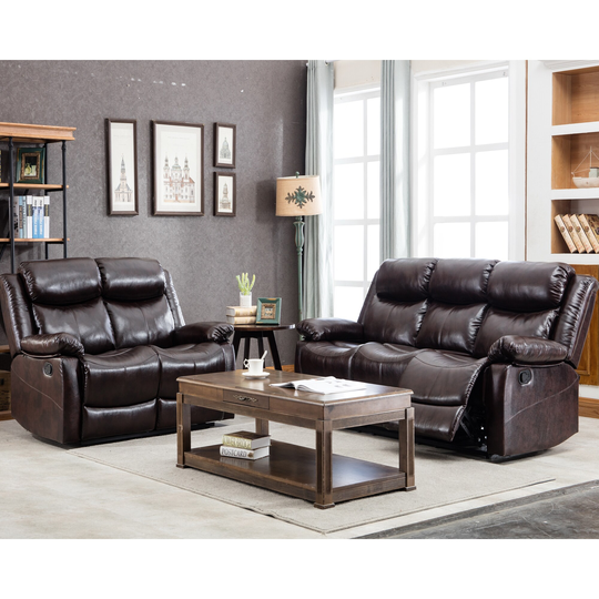 PU Leather Reclining Sofa Set, Classic Sectional Couch Furniture Lounge Chair(2+3-Seat)