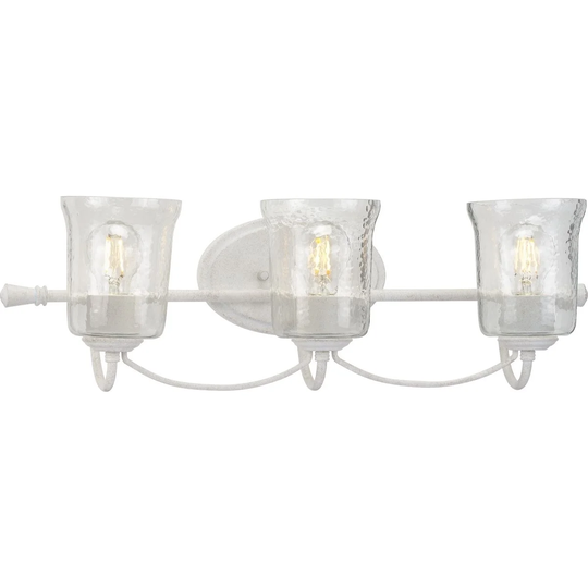 Bowman Collection 3-Light Cottage White Clear Chiseled Glass Coastal Bath Vanity Light