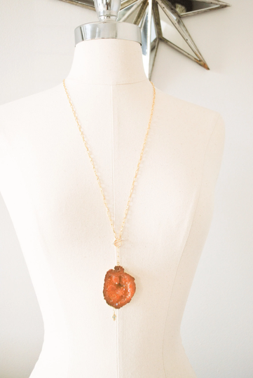Druzy Necklace, Stone Necklace, Long Necklace, Lariat Necklace, Y Necklace, Statement Necklace, Gold Plated, Statement Jewel
