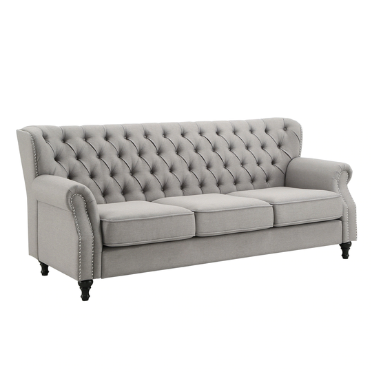 Dorothy Grey Fabric Button Tufted Sofa with Nailhead Trim by iNSPIRE Q Classic