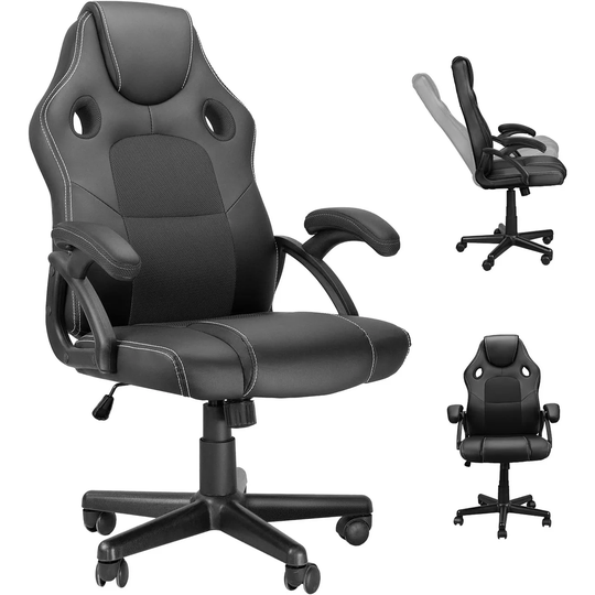 Video Game Chairs with PU Leather and Adjustable Height, Racing Office Desk Chair with Wheels for Teens and Kids, Black