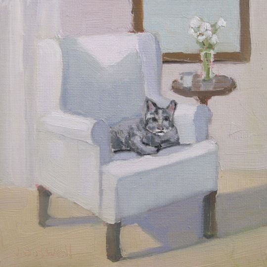 Jennifer Boswell Cat On Chair Painting Unique Gift Kitchen Original Oil Textured Modern Small For Him Or Her You
