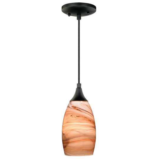 Milano Bronze Mini Pendant Ceiling Light Amber Swirl Glass - 4.75-in W x 9.75-in H x 4.75-in D