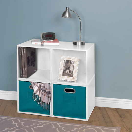Noble Connect Storage Set - 4 Cubes and 2 Canvas Bins- White Wood Grain/Teal