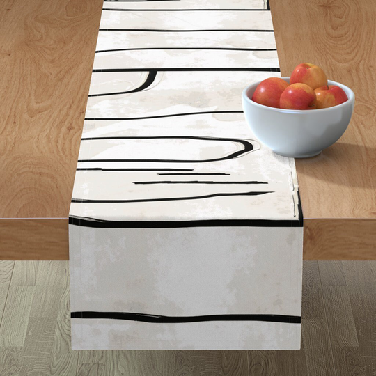 Urban Abstract Table Runner - Graffiti By Etienne Beige Black Cream White Brush Stroke Cotton Sateen Spoonflower
