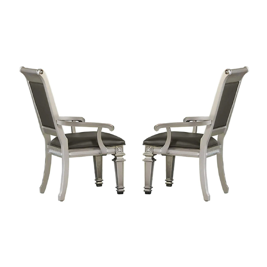 Faux Leather Upholstered Arm Chair, Gray and Silver, Set of 2
