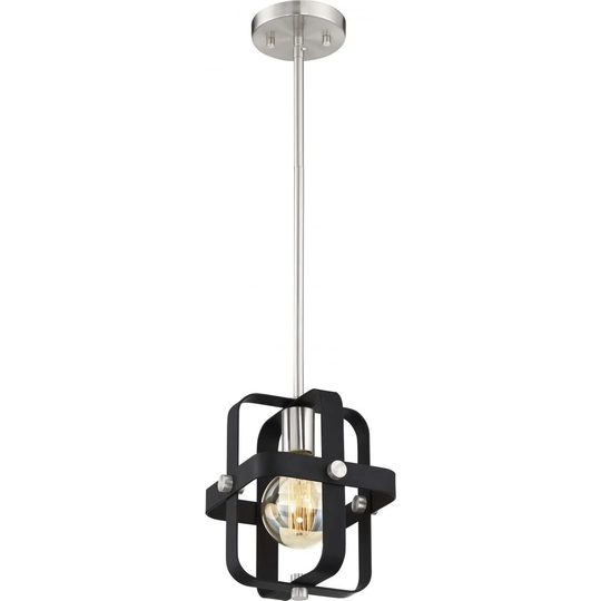 Prana 1-Light Mini Pendant Fixture Matte Black Finish with Brushed Nickel Accents