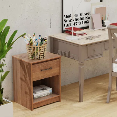Andrek 2pcs Nightstand With Drawer Storage Shelf Wooden End Side Table Bedroom Brown