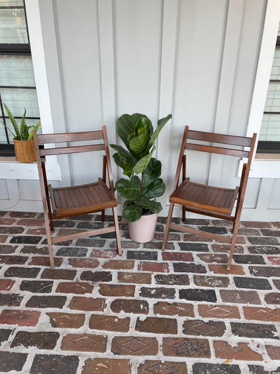 Vintage Foldable Slat Chair, Boho Compact Cane Wood Coastal Bathroom Corner Porch Chair