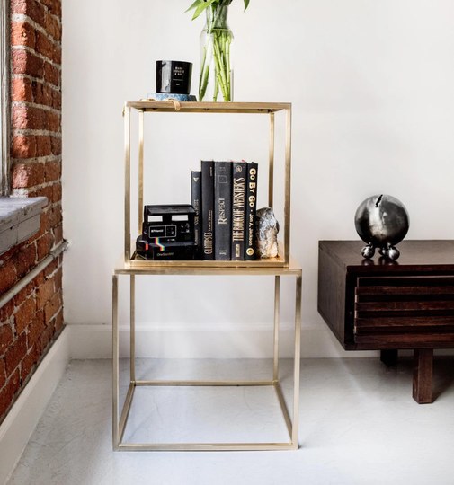 Brass Table Mid-Century Modern Nightstand Mid Century Side End Bedside Danish Contemporary Minimalist Sidetables #pcd1