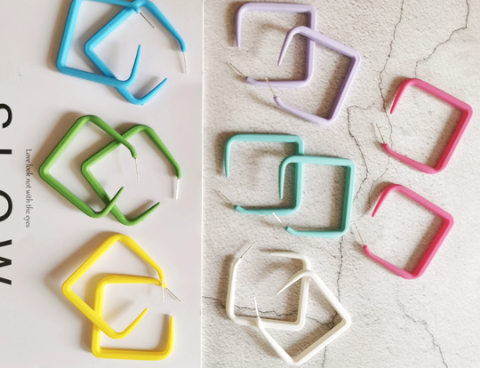 Colorful Square Open Hoop Earrings