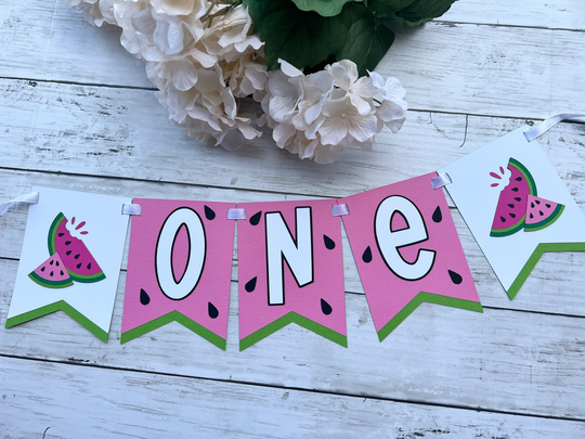 One in A Melon High Chair Banner First Birthday Watermelon Summer Theme Party Decorations