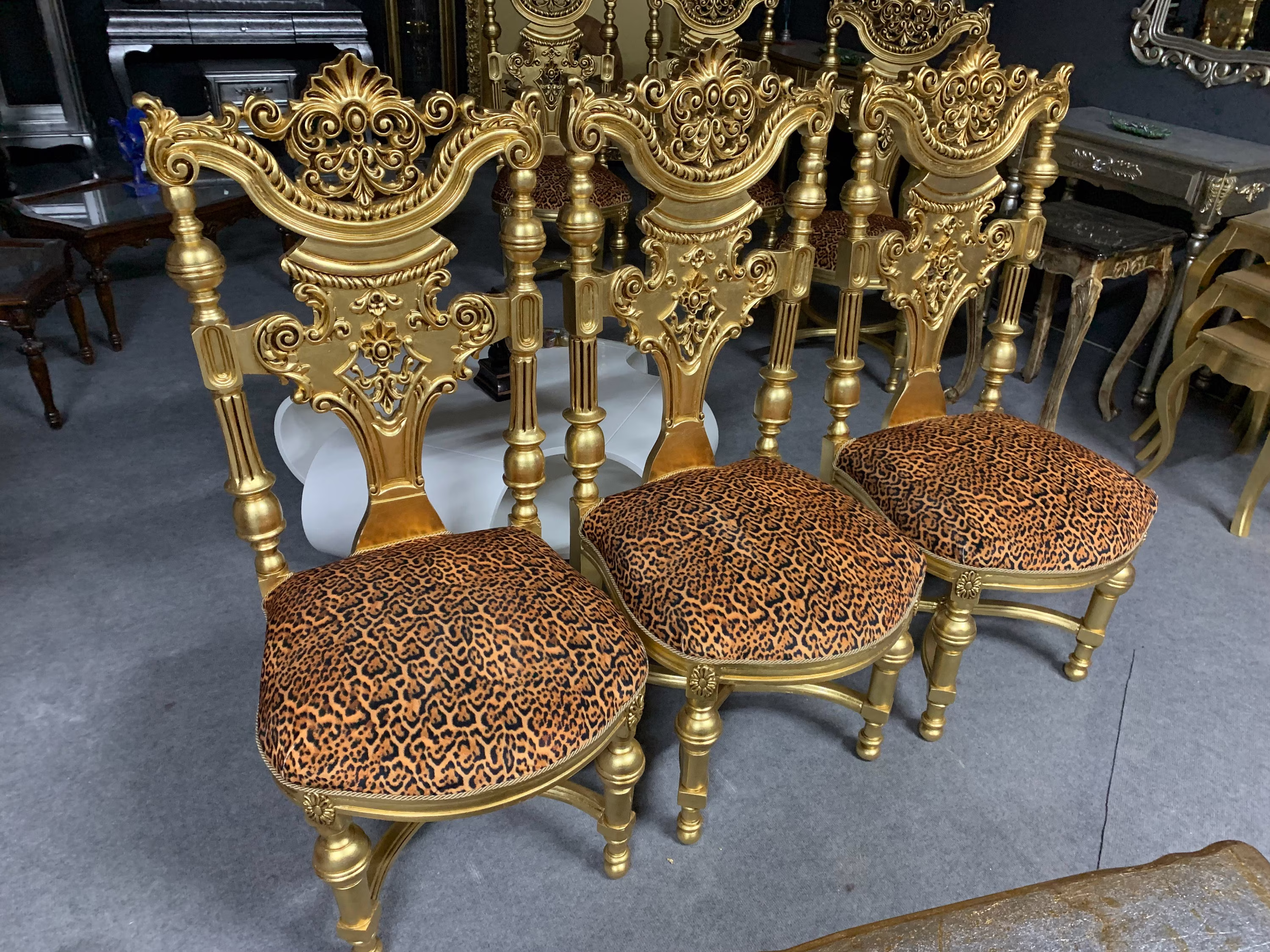 Gilded Throne Chair, French Style Side Vintage Designer Solid Wood Antique Chair