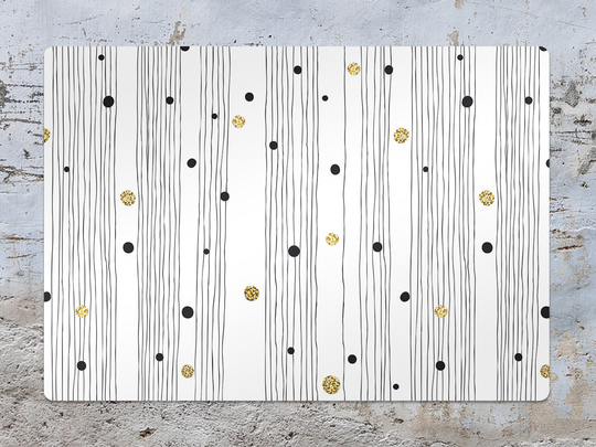 Thin Line & Dots Chair Mat, Black Splat Gold Vinyl Floor Abstract Protective Office Room Rug, Gift Idea