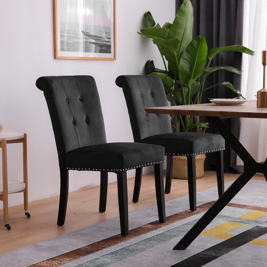 Velvet Fabric Rubber Wood Legs Chair Cotton Dressing Stool Two Sets