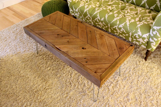 Chevron Reclaimed Wood Coffee Table On Hairpin Legs - Mid Century, Rustic, Modern