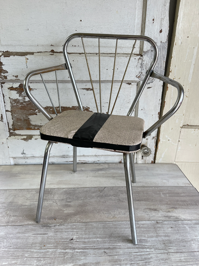 Vintage Kids Chrome Mid Century Chair - Pink Black Vinyl Seat Arms As Is
