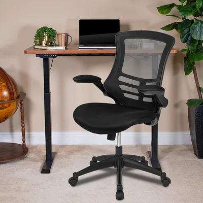 Black Electric Height Adjustable Stand Up Desk With Black Mesh Swivel Ergonomic Task Office Chair, 48"W X 24"D