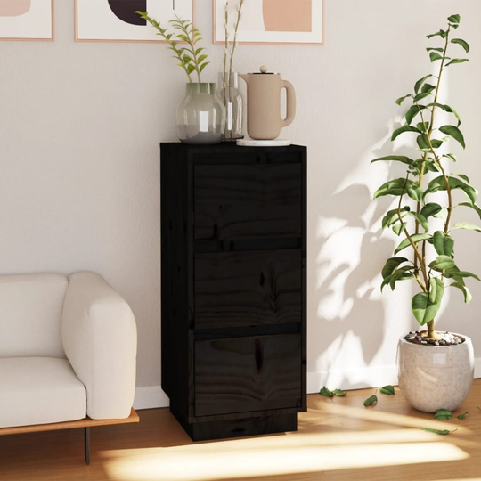 vidaXL Sideboard Black 12.6"x13.4"x29.5" Solid Wood Pine